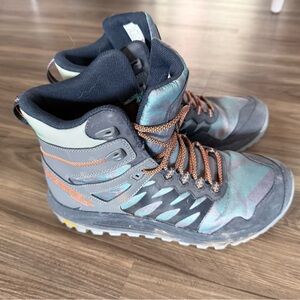 Merrell Gray Teal waterproof Hiking Trail Boots with Orange Laces - Men’s 8.5
